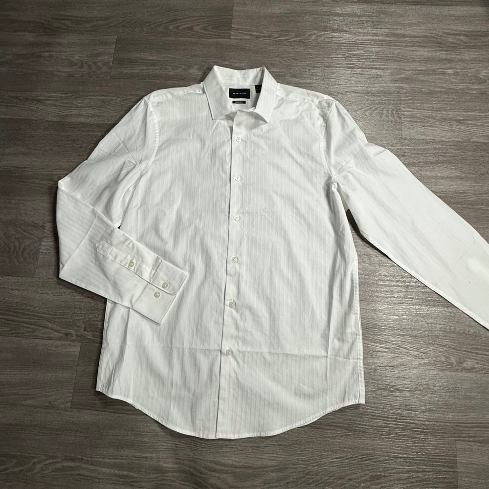 Perry Ellis Mens White Striped Long Sleeve Button Down Shirt Standard Fit M NWOT